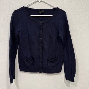 HM Basic Womens Navy Blue Angora Blend Button Front Cardigan Sweater Small Q32